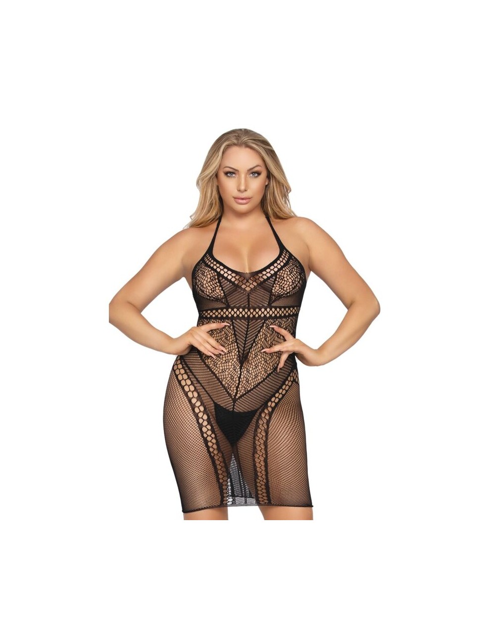 VESTITO MINI LEG AVENUE MULTI RETE TAGLIA UNICA - NERO VESTITO MINI LEG AVENUE MULTI RETE TAGLIA UNICA - NERO