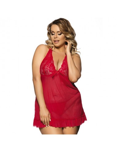 SUBBLIME QUEEN PLUS BABYDOLL ROSSO MOTIVI FLOREALI NEL SENO