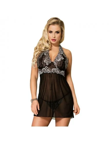 SUBBLIME BIANCO LACCI FLOREALI BABYDOLL NERO S / M