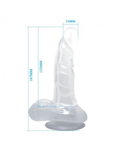 BAILE DILDO REALISTICO CON VENTOSA Y TESTICULOS 16.7 CM TRANSPARENTE