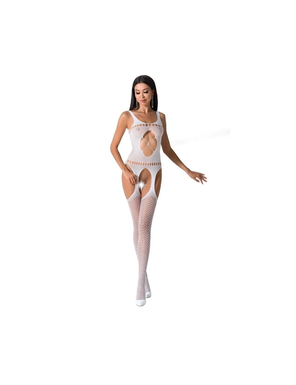 PASSION WOMAN BS057 BODYSTOCKING BIANCO TAGLIA UNICA