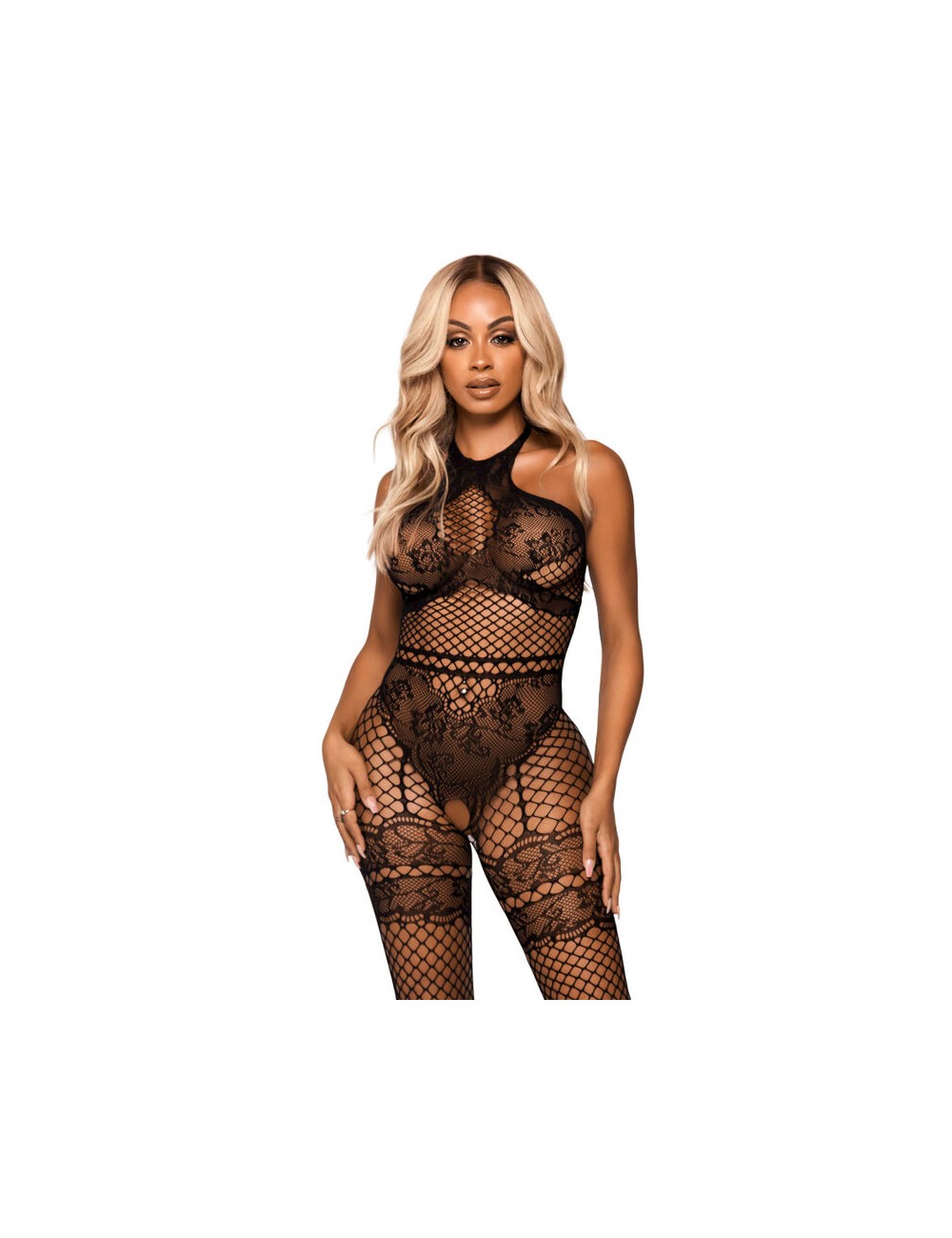 LEG AVENUE NET HALTER BODYSTOCKING TAGLIA UNICA - NERO