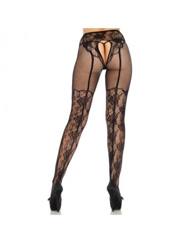 LEG AVENUE STOCKING FLOWERS DESIGN BACK CROTHLESS TAGLIA UNICA