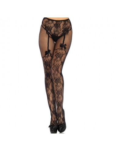 LEG AVENUE STOCKING FLOWERS DESIGN BACK CROTHLESS TAGLIA UNICA