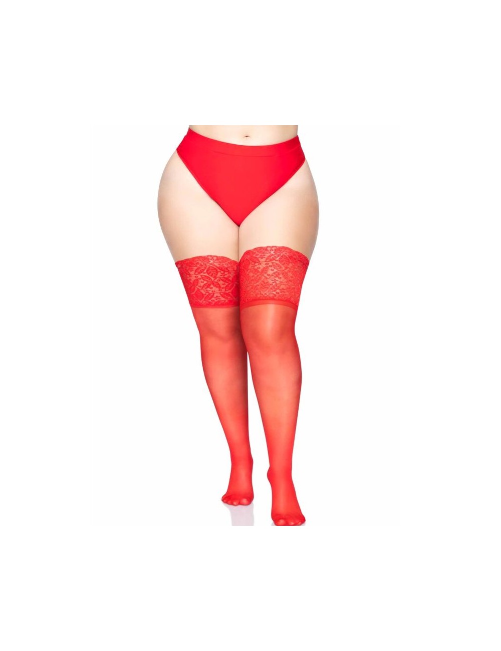 LEG AVENUE MEDIAS ROJAS AUTOADHESIVAS CON ENCAJE ANCHO PLUS SIZE