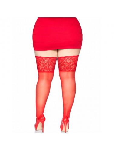 LEG AVENUE MEDIAS ROJAS AUTOADHESIVAS CON ENCAJE ANCHO PLUS SIZE