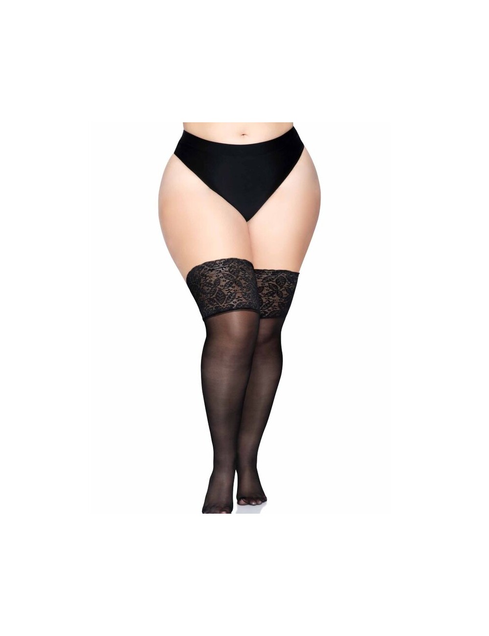 LEG AVENUE MEDIAS NEGRAS AUTOADHESIVAS CON ENCAJE ANCHO PLUS SIZE LEG AVENUE MEDIAS NEGRAS AUTOADHESIVAS CON ENCAJE ANCHO PLUS SIZE