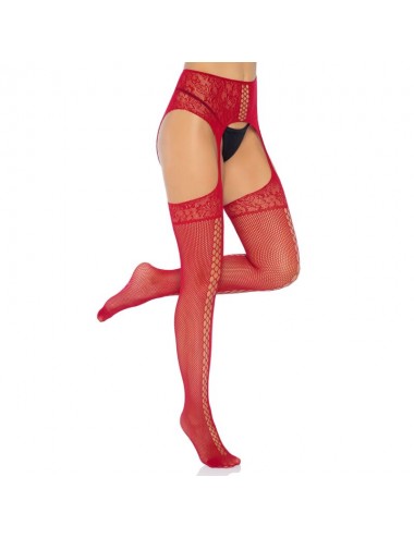 LEG AVENUE MEDIAS DE ENCAJES CON LIGUERO BURDEOS TALLA UNICA