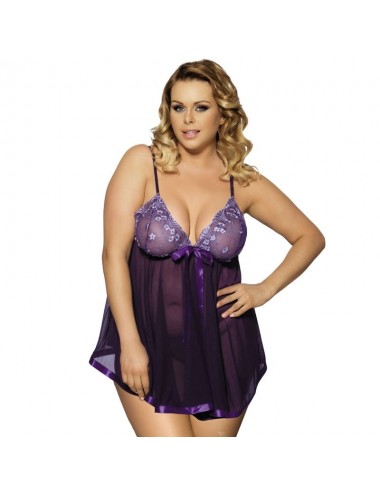 SUBBLIME QUEEN PLUS BABYDOLL CON FIOCCO E DETTAGLI LUCIDI VIOLA