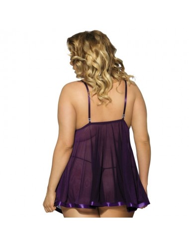 SUBBLIME QUEEN PLUS BABYDOLL CON FIOCCO E DETTAGLI LUCIDI VIOLA