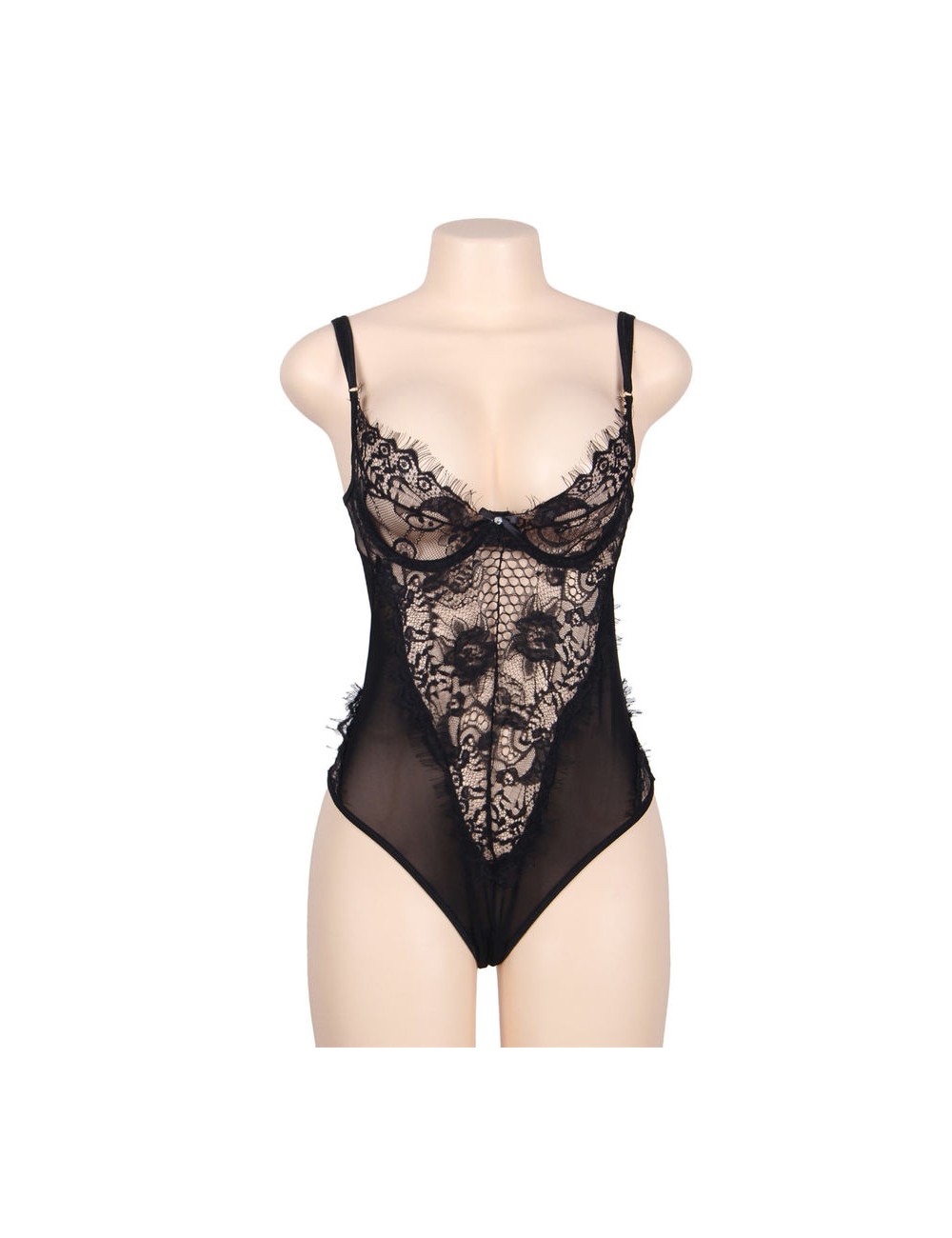 SUBBLIME QUEEN PLUS PIZZO FLOREALE E TEDDY NERO CON FRANGE