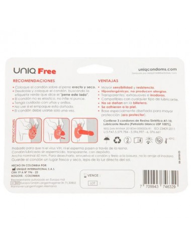 UNIQ FREE LATEX FREE CONDOMS WITH PROTECTIVE RING 3 UNITS