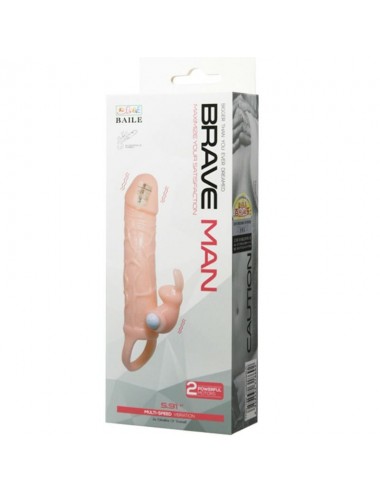 BRAVE MAN FUNDA PENE CON RABBIT VIBRADOR 16.5 CM NATURAL