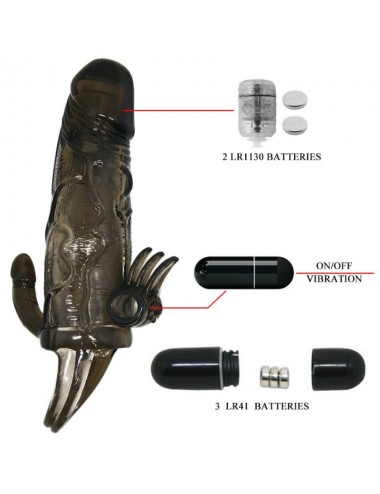 BRAVE MAN FUNDA PENE ANAL Y CLITORIS VIBRADOR 16.5 CM NEGRO