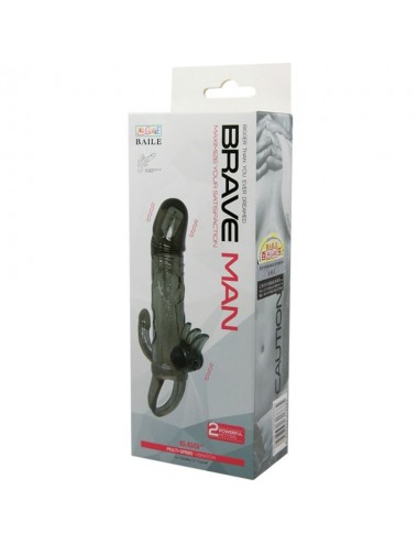 BRAVE MAN FUNDA PENE ANAL Y CLITORIS VIBRADOR 16.5 CM NEGRO