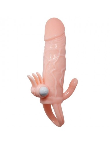 BRAVE MAN FUNDA PENE ANAL Y CLITORIS VIBRADOR 16.5 CM NATURAL