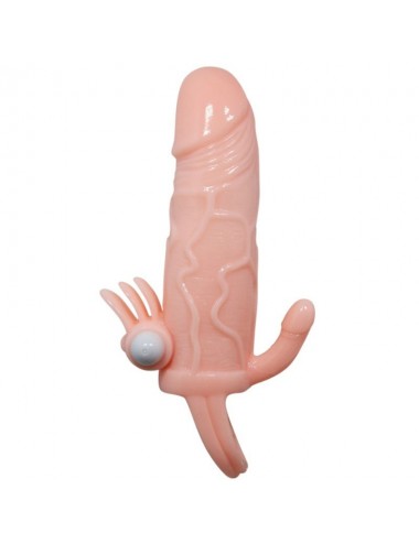 BRAVE MAN FUNDA PENE ANAL Y CLITORIS VIBRADOR 16.5 CM NATURAL