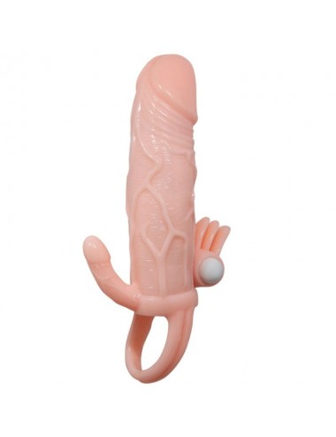 BRAVE MAN FUNDA PENE ANAL Y CLITORIS VIBRADOR 16.5 CM NATURAL
