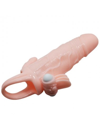 BRAVE MAN FUNDA PENE ANAL Y CLITORIS VIBRADOR 16.5 CM NATURAL