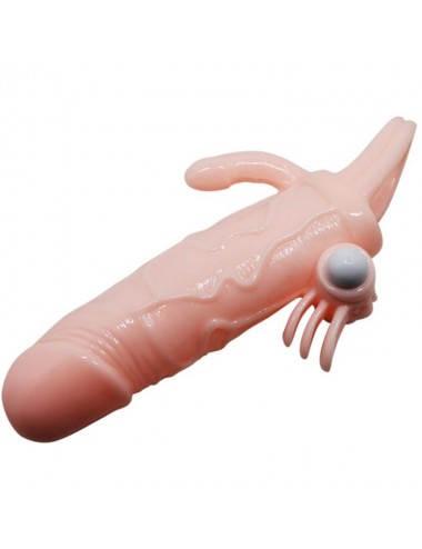 BRAVE MAN FUNDA PENE ANAL Y CLITORIS VIBRADOR 16.5 CM NATURAL