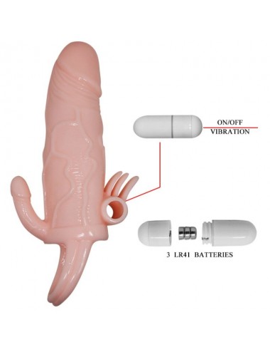 BRAVE MAN FUNDA PENE ANAL Y CLITORIS VIBRADOR 16.5 CM NATURAL