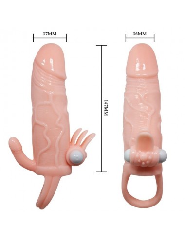 BRAVE MAN FUNDA PENE ANAL Y CLITORIS VIBRADOR 16.5 CM NATURAL