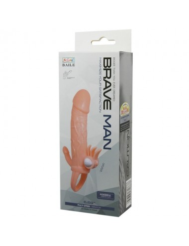 BRAVE MAN FUNDA PENE ANAL Y CLITORIS VIBRADOR 16.5 CM NATURAL