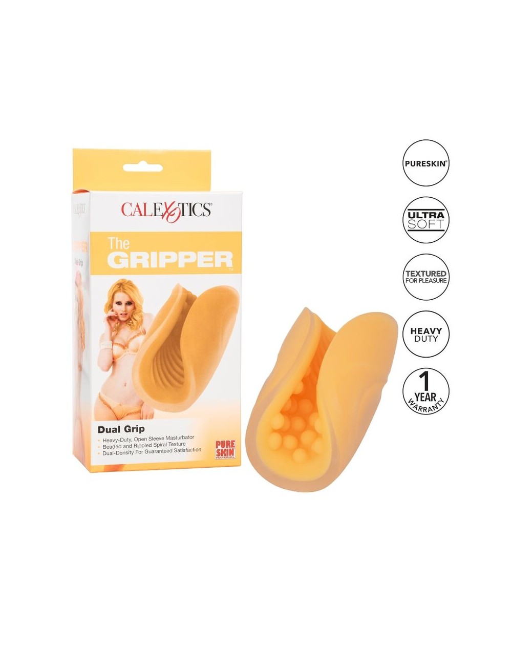 MASTURBATORE CON IMPUGNATURA CON PERLINE CALEX - ARANCIO MASTURBATORE CON IMPUGNATURA CON PERLINE CALEX - ARANCIO