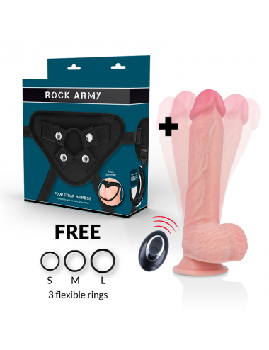 IMBRACATURA ROCKARMY + VIBRATORE IN SILICONE LIQUIDO TELECOMANDO APACHE PREMIUM 22CM