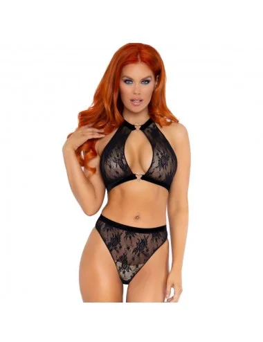 LEG AVENUE SET DUE PEZZI MUTANDINE E TOP COLLO CAPEZZA NERA S / M