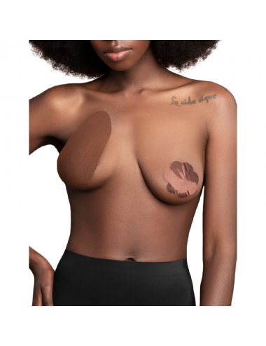 SOTTOPIEDE ALZA SENO REGGISENO BYE + 3 COPPIA COPRI NIPPLE IN RASO - MARRONE SCURO TAGLIA DF