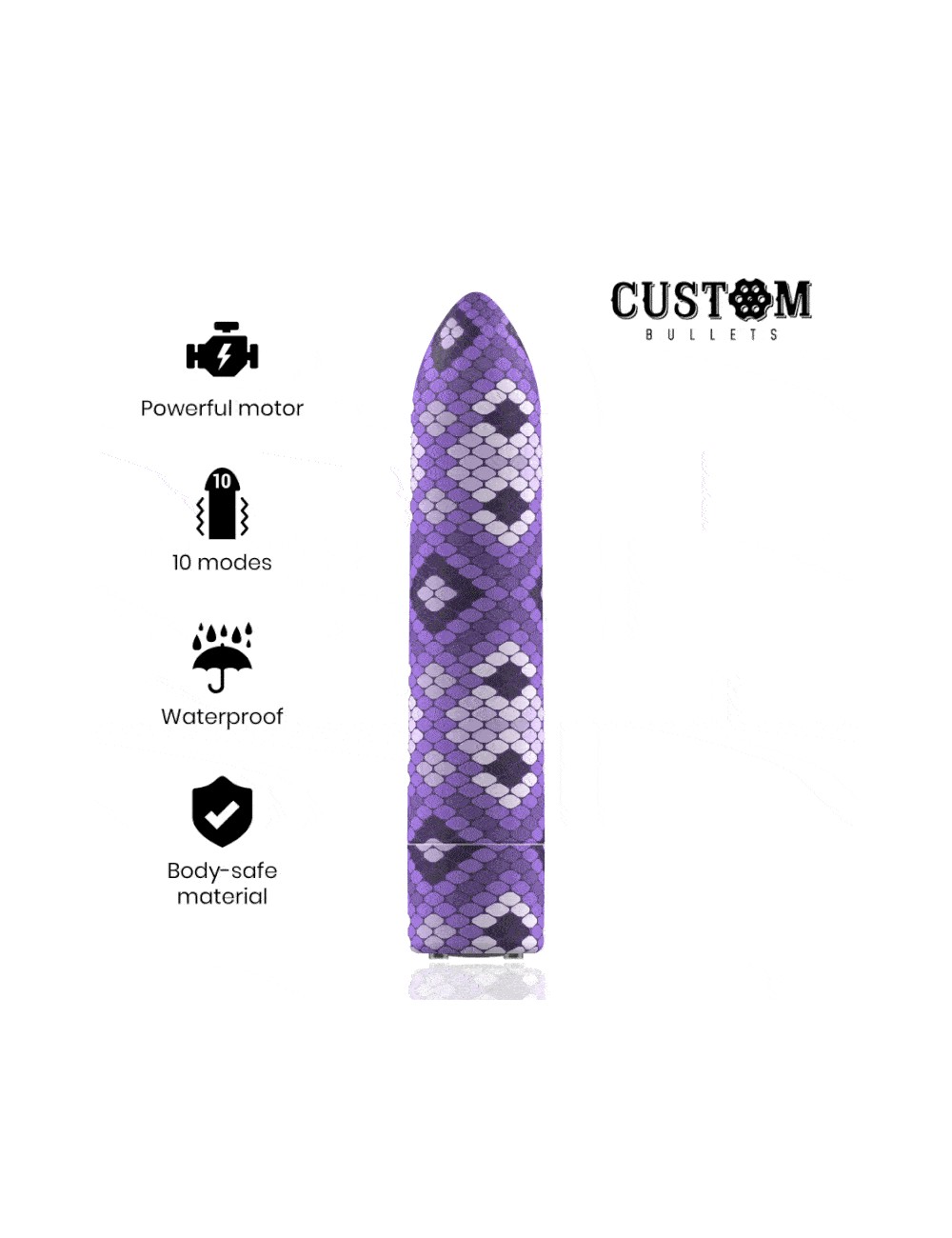 CUSTOM BULLETS RECHARGEABLE SNAKE PURPLE MAGNETIC BULLET 10V CUSTOM BULLETS RECHARGEABLE SNAKE PURPLE MAGNETIC BULLET 10V