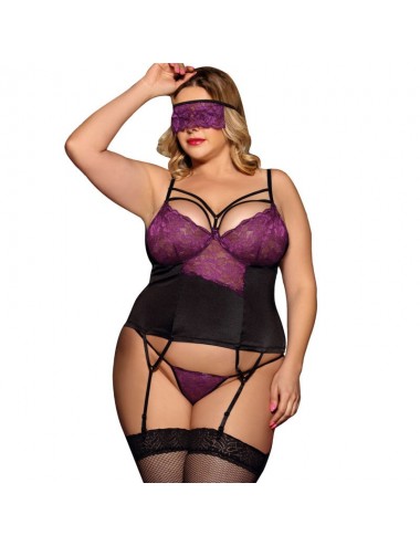 SUBBLIME QUEEN PLUS CORSETTO COSA E BLINDFOLD NERO E VIOLA