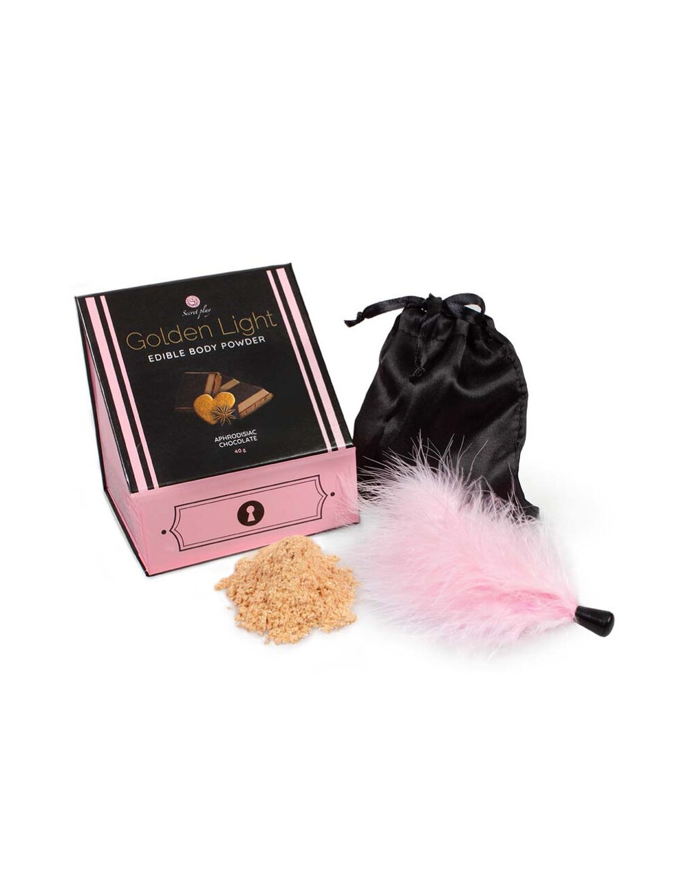 SECRETPLAY KIT LUCE D''ORO CIOCCOLATO AFRODISICO IN POLVERE E PIUMA commestibili SECRETPLAY KIT LUCE D''ORO CIOCCOLATO AFRODISICO IN POLVERE E PIUMA commestibili
