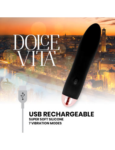 VIBRATORE RICARICABILE DOLCE VITA QUATTRO NERO A 7 VELOCITÀ