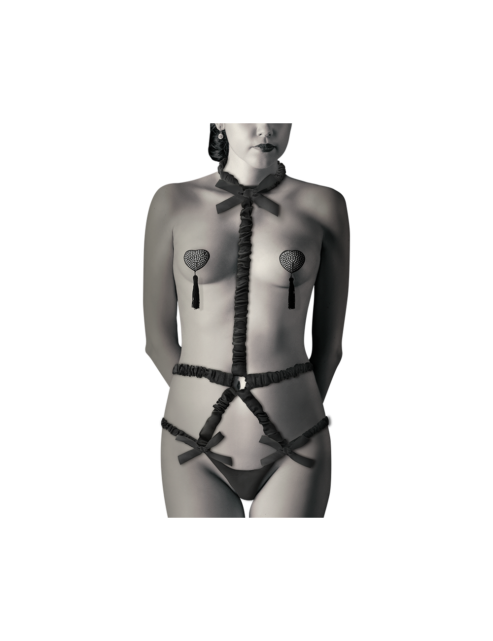 COQUETTE CHIC DESIRE SET IMBRACATURA ELASTICA E COPRI CAPEZZOLE NERO