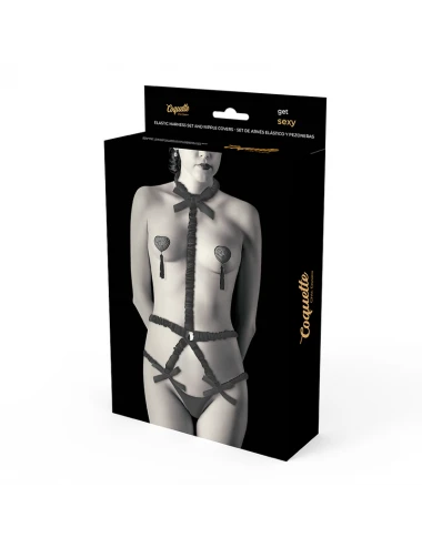COQUETTE CHIC DESIRE SET IMBRACATURA ELASTICA E COPRI CAPEZZOLE NERO