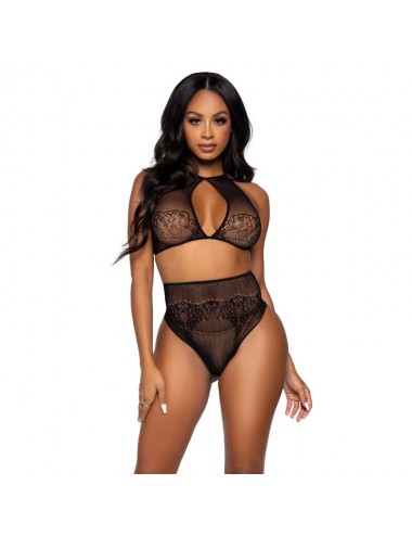 LEG AVENUE SET DUE PEZZI HALTER CROP TOP E PERIZOMA PANTY TAGLIA UNICA