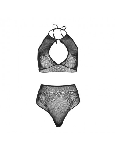 LEG AVENUE SET DUE PEZZI HALTER CROP TOP E PERIZOMA PANTY TAGLIA UNICA