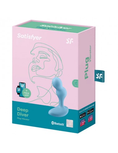 SATISFYER DEEP DIVER VIBRATING PLUG APP - BLUE