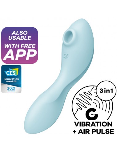 SATISFYER CURVY TRINITY 5 AIR PULSE STIMULATOR & VIBRATOR APP - BLUE