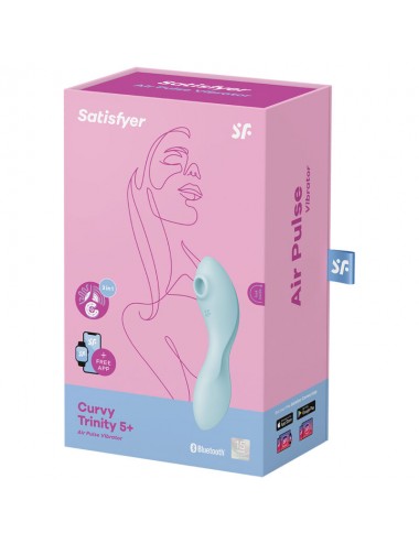 SATISFYER CURVY TRINITY 5 AIR PULSE STIMULATOR & VIBRATOR APP - BLUE