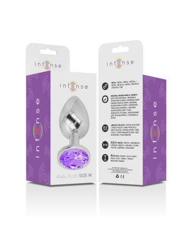 INTENSE - PLUG ANALE IN METALLO ALLUMINIO CON VETRO VIOLA TAGLIA M