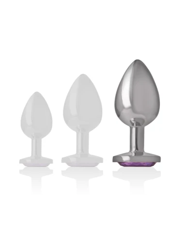 INTENSE - PLUG ANALE IN METALLO ALLUMINIO CON VETRO VIOLA TAGLIA L