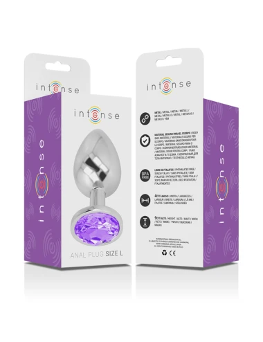 INTENSE - PLUG ANALE IN METALLO ALLUMINIO CON VETRO VIOLA TAGLIA L