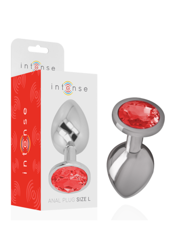 INTENSE - PLUG ANALE IN METALLO ALLUMINIO CON VETRO ROSSO TAGLIA L