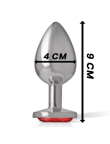 INTENSE - PLUG ANALE IN METALLO ALLUMINIO CON VETRO ROSSO TAGLIA L