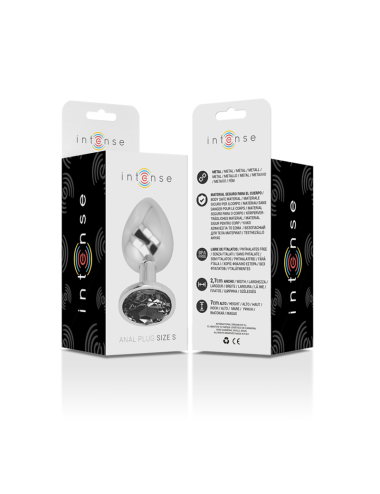 INTENSE - PLUG ANALE IN METALLO ALLUMINIO CON VETRO NERO TAGLIA S