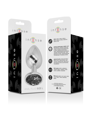 INTENSE - PLUG ANALE IN METALLO ALLUMINIO CON VETRO NERO TAGLIA L