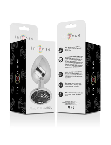 INTENSE - PLUG ANALE IN METALLO ALLUMINIO CON VETRO NERO TAGLIA L